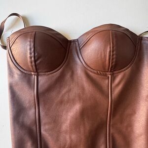Brown Faux Leather Bustier Top